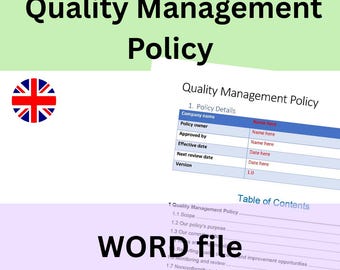 Quality Management Policy Template | Word Document | Instant download