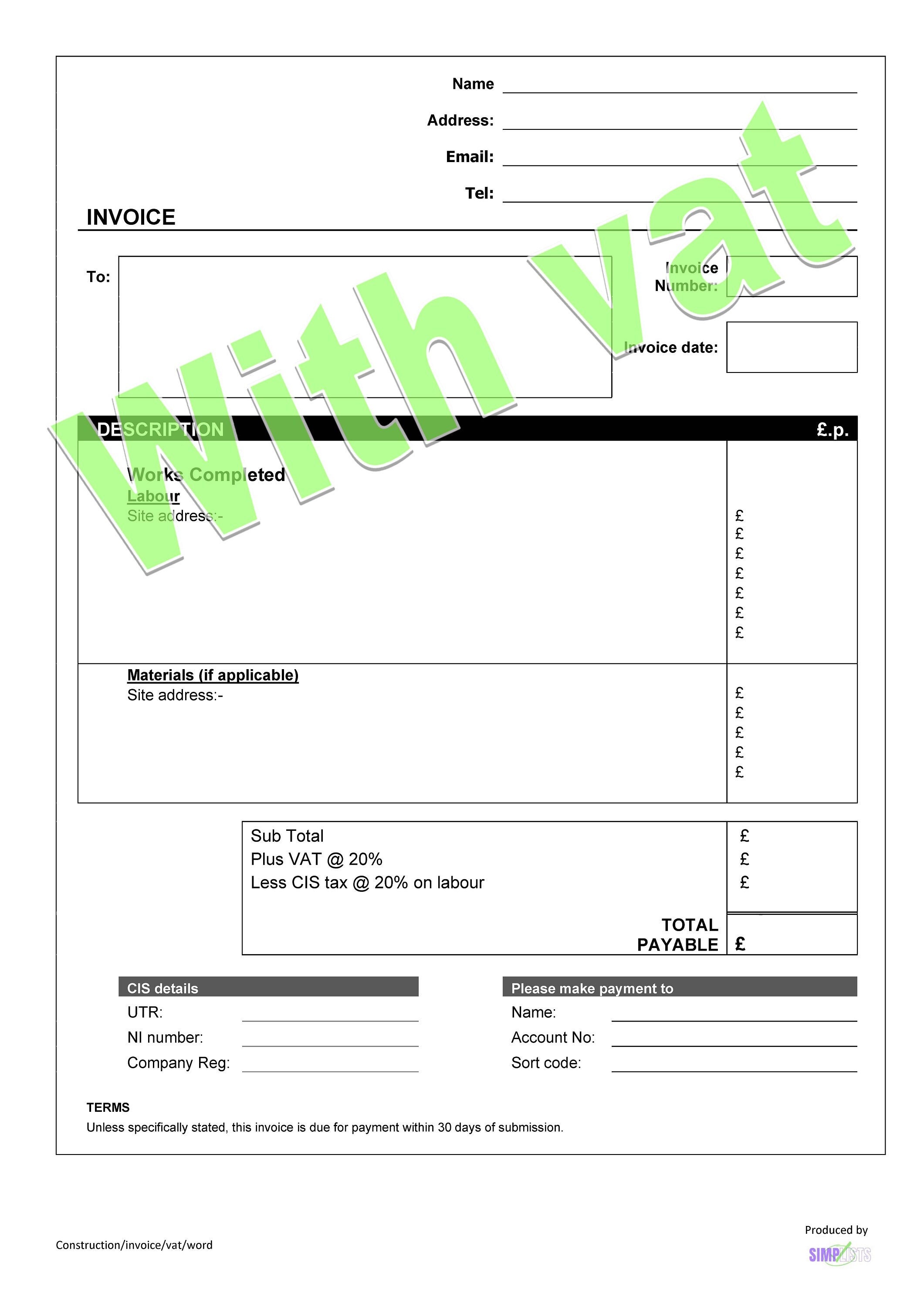 Cis Invoice Template Subcontractor Ablebionics Cis Invoice Template Subcontractor Ablebionics