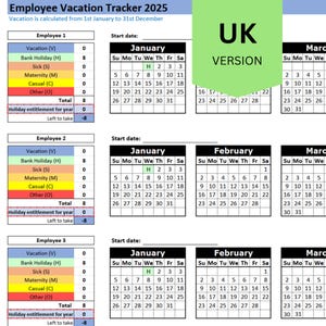 Suivi des vacances des employés EXCEL 2025 - Téléchargement Excel (Royaume-Uni)