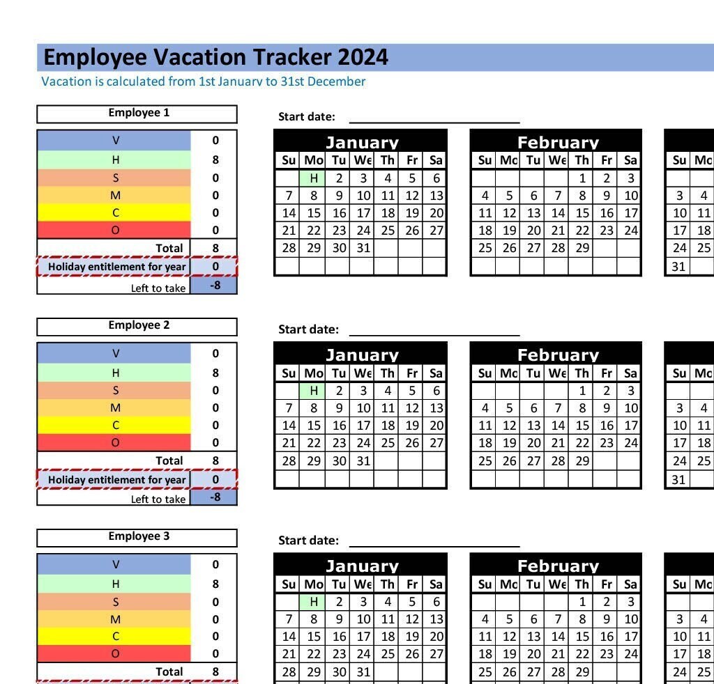 Employee Vacation Tracker 2024 Excel Sheet Etsy