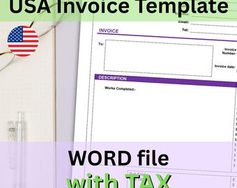 Invoice template (USA with tax section) - WORD File instant digital download