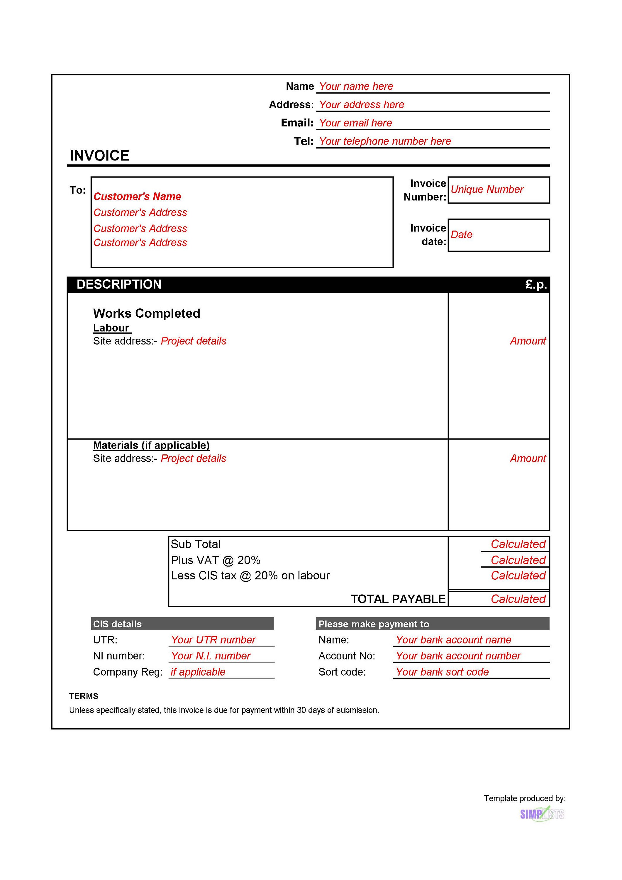 EXCEL CIS Invoice Template with Vat Download Etsy EXCEL CIS Invoice Template with Vat Download Etsy