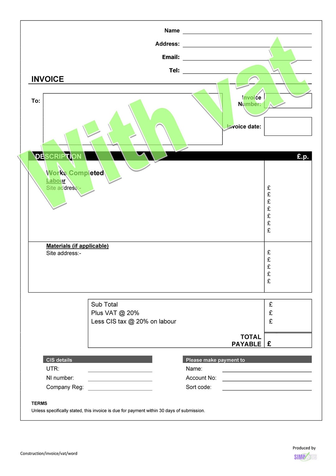 WORD CIS Invoice Template with Vat Download Etsy WORD CIS Invoice Template with Vat Download Etsy
