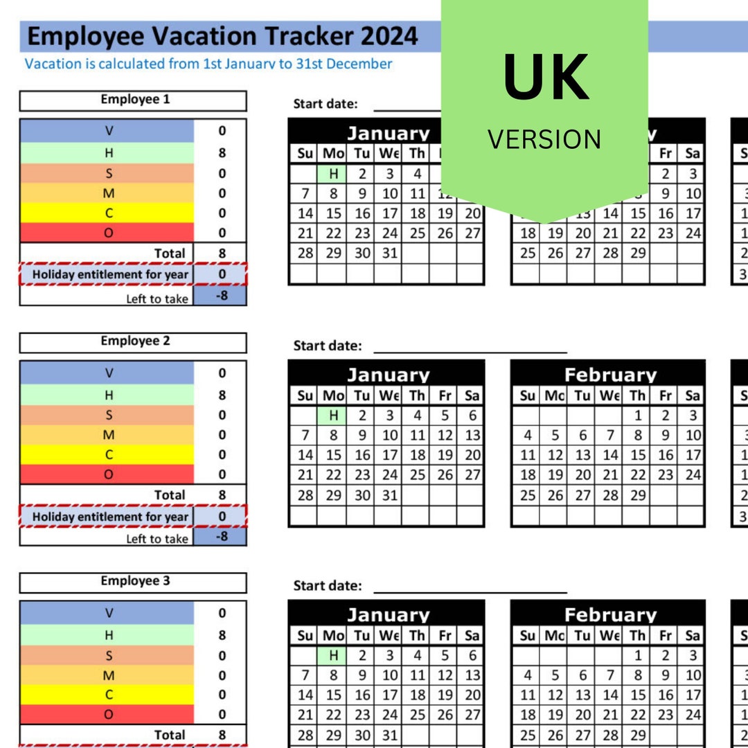 EXCEL 2024 Employee Vacation Tracker UK - Etsy
