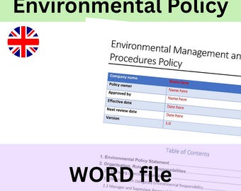 Environmental Policy Template | Word Document | Instant download
