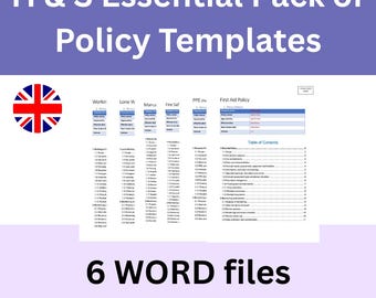 Health & Safety Essentials Pack of Policy Templates | Word Documents | Instant downloads