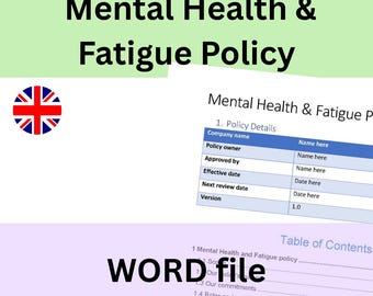 Mental Health & Fatigue Policy Template | Word Document | Instant download