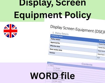 Display, Screen Equipment Policy Template | Word Document | Instant download