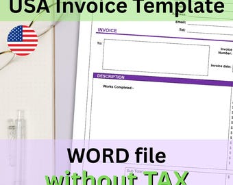 Invoice template (USA without tax section) - WORD File instant digital download