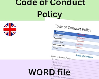 Code of Conduct Policy Template | Word Document | Instant download
