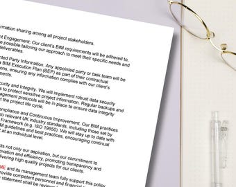 Building Information Modelling (BIM) Policy Statement - Word file digital download