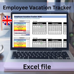 Employee Vacation/Leave Tracker (UK) 2026 - Excel file instant digital download