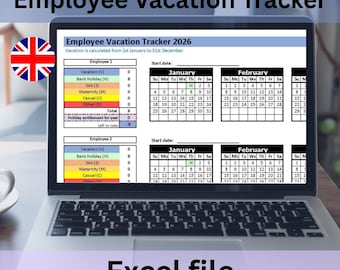 Employee Vacation/Leave Tracker (UK) 2026 - Excel file instant digital download