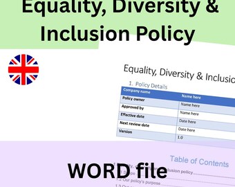 Equality, Diversity & Inclusion Policy Template | Word Document | Instant download
