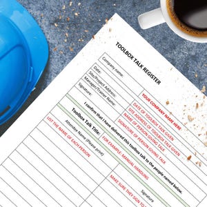 Modello di registro Toolbox Talk - Formato Word per il download digitale immediato