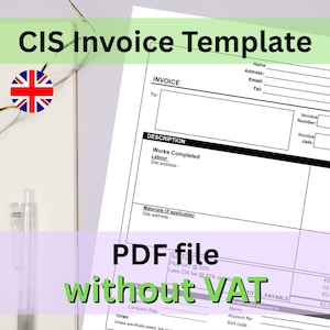 CIS invoice template (without vat) - PDF file instant digital download