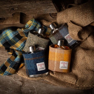 GLASS HIP FLASK , Whisky Hip flask with Leather or Harris Tweed Wrap, Whisky Gift image 5