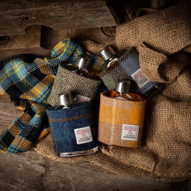 GLASS HIP FLASK , Whisky Hip flask with Leather or Harris Tweed Wrap, Whisky Gift image 5