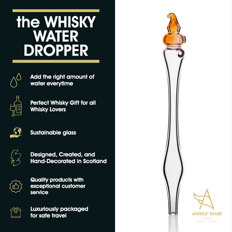 Glass WHISKY WATER DROPPER, Pipette for Scotch, Handmade in Scotland, Pot Still Design Whisky Gift from Scotland image 4