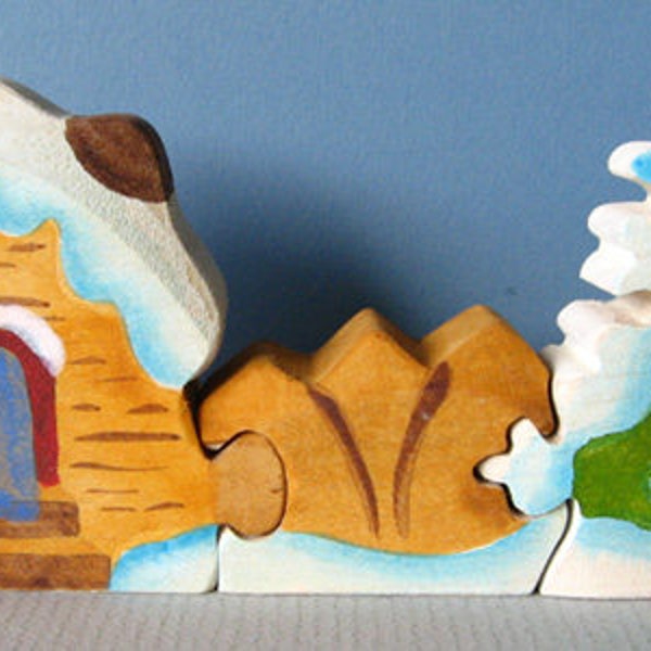 On sale! Winter Cottage, wooden Waldorf puzzle toy, wholesome play