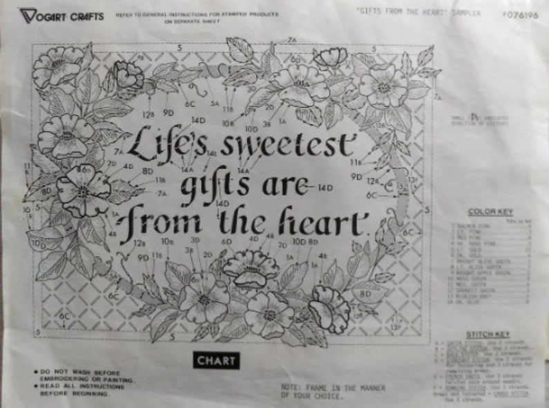 Gifts from the Heart Kit 076196 1970s Needlework Vintage Stamped embroidery kit by Vogart Crafts made in USA Needlepoint