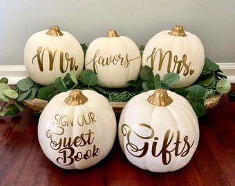 Fall Wedding Pumpkin, Gold Vinyl Decor, Mr and Mrs Sign