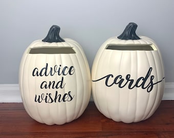 Fall Wedding Pumpkin Card Box, Cream & Gold Decor