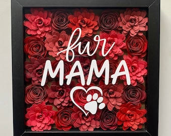 Fur Mama Shadowbox Frame, Dog Mom Gift, Floral Paw Print Decor
