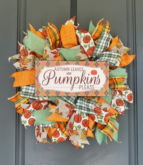 Fall Wreath, Gather Sign, Pumpkin Spice Sign, Happy Fall Y’all, Pumpkin Wreath, Farmhouse Decor, Burlap Wreath, Rustic Fall Wreath