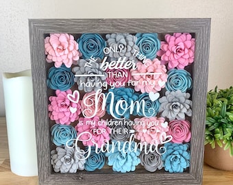 Mother's Day Paper Flower Shadowbox, Grandma Gift, 8x8 Frame