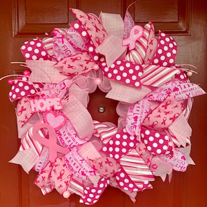 Pink Ribbon Breast Cancer Awareness Mesh Door Wreath, Breast Cancer Hope Wreath, Pink Ribbon Mesh Wreath, Cancer Survivor, Cancer Fighter