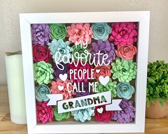 Paper Flower Shadow Box, Grandma Gift, Mother's Day Gift