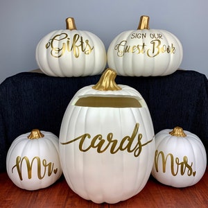 Juego completo de calabazas para bodas de otoño, caja para tarjetas con forma de calabaza, decoración de calabazas para bodas de otoño, decoración dorada para bodas, caja para tarjetas de boda