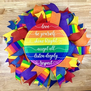 Rainbow Wreath, Pride Month Decor, LGBTQ Gay Pride Wreath, Rainbow Pride Wreath, Pride Month Door Decor, Pride Mesh Wreath