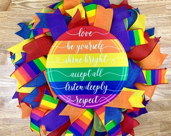 Rainbow Wreath, Pride Month Decor, LGBTQ Gay Pride Wreath, Rainbow Pride Wreath, Pride Month Door Decor, Pride Mesh Wreath