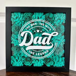 The Man Fathers Day Gift for Dad, The Myth, Gift from Kids, Dads Day, Shadowbox, The Legend, Paper Flower, Frame, Stepdad, Grandpa, Uncle
