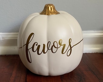 Fall Wedding Pumpkin Card Box, Gold Vinyl Decor, Faux Pumpkin
