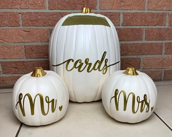 Fall Wedding Pumpkin Card Box Set, Gold Decor