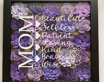 Paper Flower Shadow Box, Mother's Day Gift, Grandma Gift