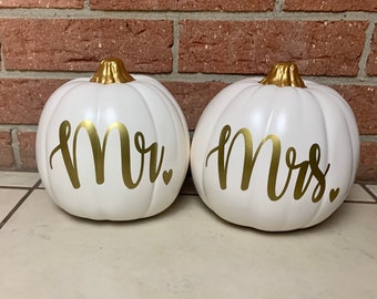Fall Wedding Pumpkin Card Box, Gold Mr & Mrs Decor