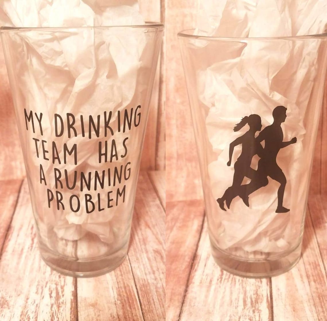 Runner Pint Glass Runner Beer Glass My Drinking Team Has a Etsy