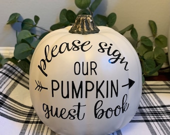 Fall Wedding Pumpkin Guest Book, 6.5" Cream Pumpkin Sign