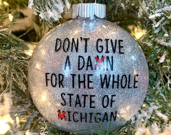 Don’t give a damn Michigan ornament, State of Ohio Christmas Ornament, O-H-I-O ornament, funny Ohio gift