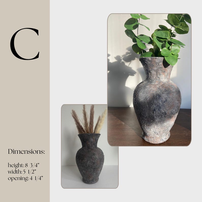 Rustic Style Pottery | Hand-painted Stone Aesthetic Texture | Organic Modern Flower Vase | Aged Artisanal Vessel | Faux Ceramic Table Decor