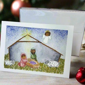 Karta świąteczna z okazji Narodzenia Pańskiego, Karta świąteczna z okazji Narodzenia Pańskiego, Akwarelowe karty świąteczne z okazji Narodzenia Pańskiego, Boże Narodzenie z okazji Narodzenia Pańskiego, Chrześcijaństwo, Jezus, Dzieciątko Jezus