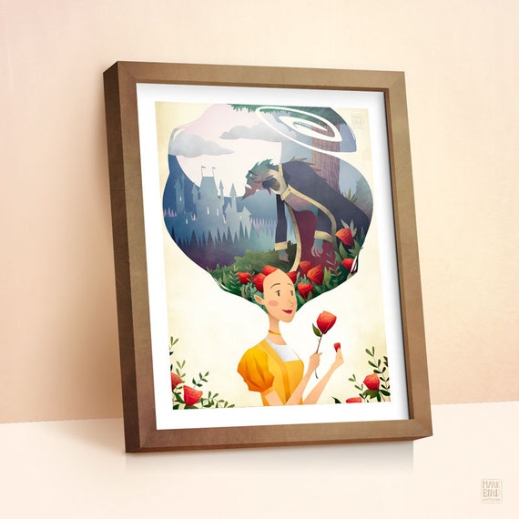 Beauty And The Beast Belle Girls Room Decor Princess Fairy Tale Art Poster Nursery Decor Girls Wall Art Illustration Disney
