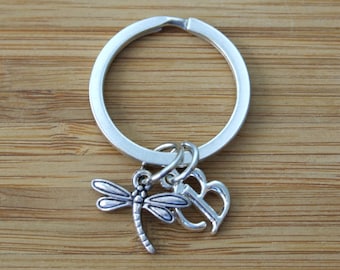 Dragonfly Keychain, Initial Keychain, Dragonfly Personalized Accessories, Bag and Purse Accessories