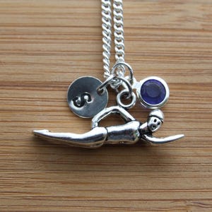 Swimming Necklace Swimmer Charm Personalized Initial Swimming Sport Fan Swimming Lover Gift Sterling Silver Necklace Birthday Gift