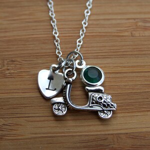 Scooter Necklace, Sterling Silver Necklace, Scooter Lovers Gift, Scooter Commuter Gift, May Birthstone,Personalized, Gift under 20 image 2