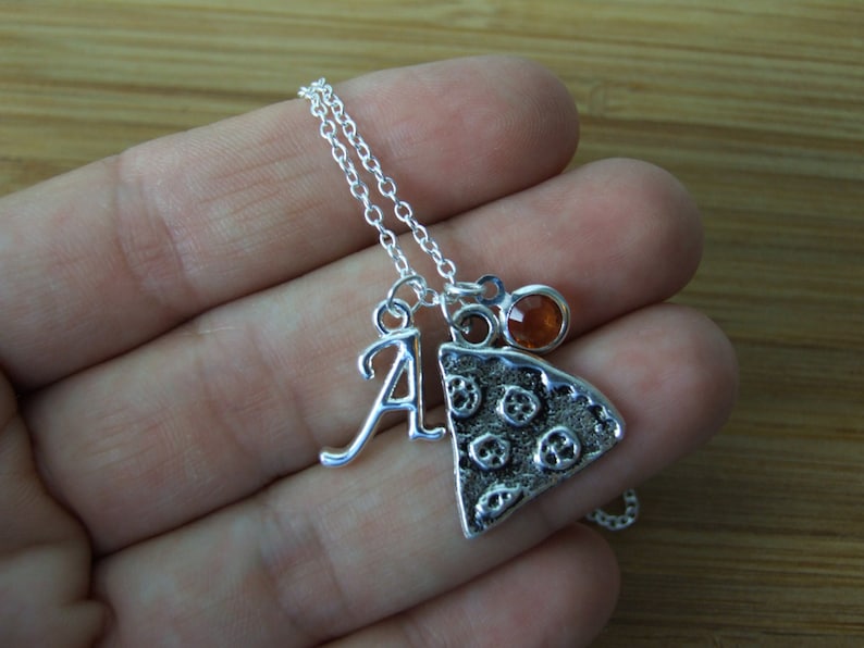 Birthday Gift Personalized Friendship Necklace Pizza Slice Necklace Birthstone Necklace Bridesmaid Gifts